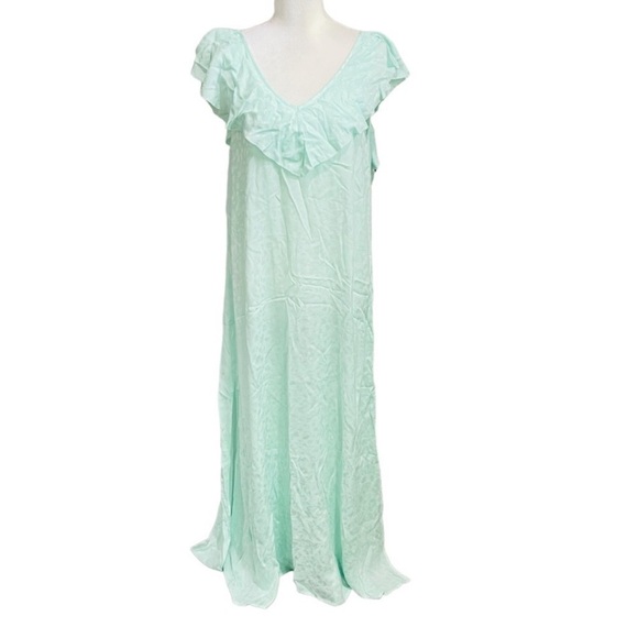 Zadig & Voltaire Medium Reen Ruffle Neck Silk Maxi Dress Mint Green $578 NWT - Picture 4 of 16